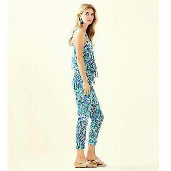 Lilly Pulitzer Paulina Jumpsuit, Size XXS, Bennet Blue Sneak a Peak Print - Picture 4 of 12